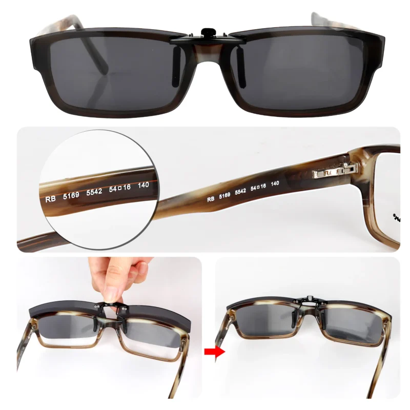 Custom Polarized Clip On Sunglasses For RayBan RB5169 (54mm) 54-16-140 54x16 (Black Color) - Image 3