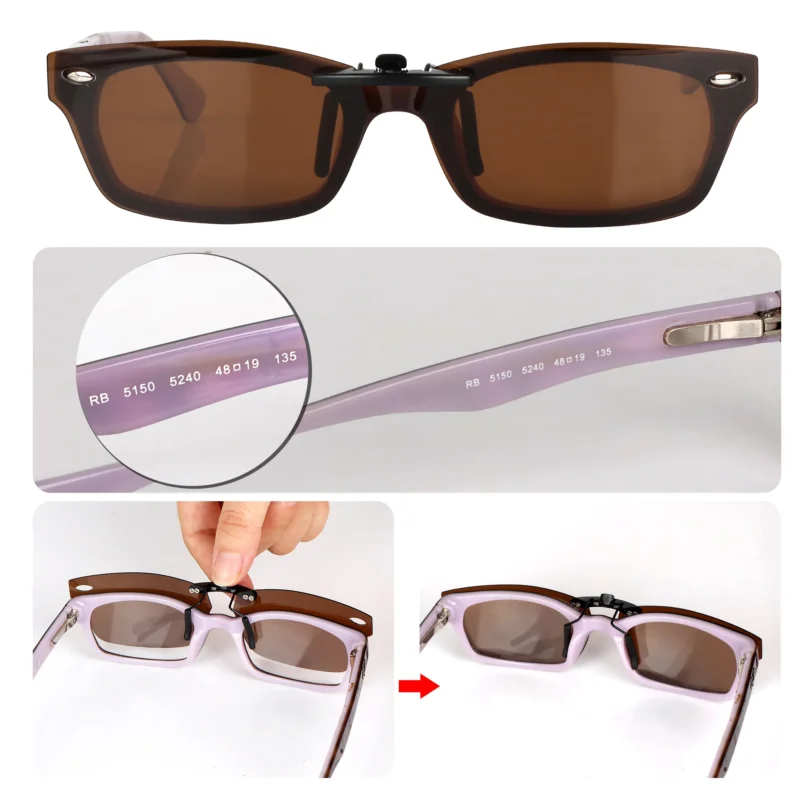 Custom Polarized Clip On Sunglasses For RayBan RB5150 (48mm) 48-19-135 48x19 (Bronze Brown) - Image 3