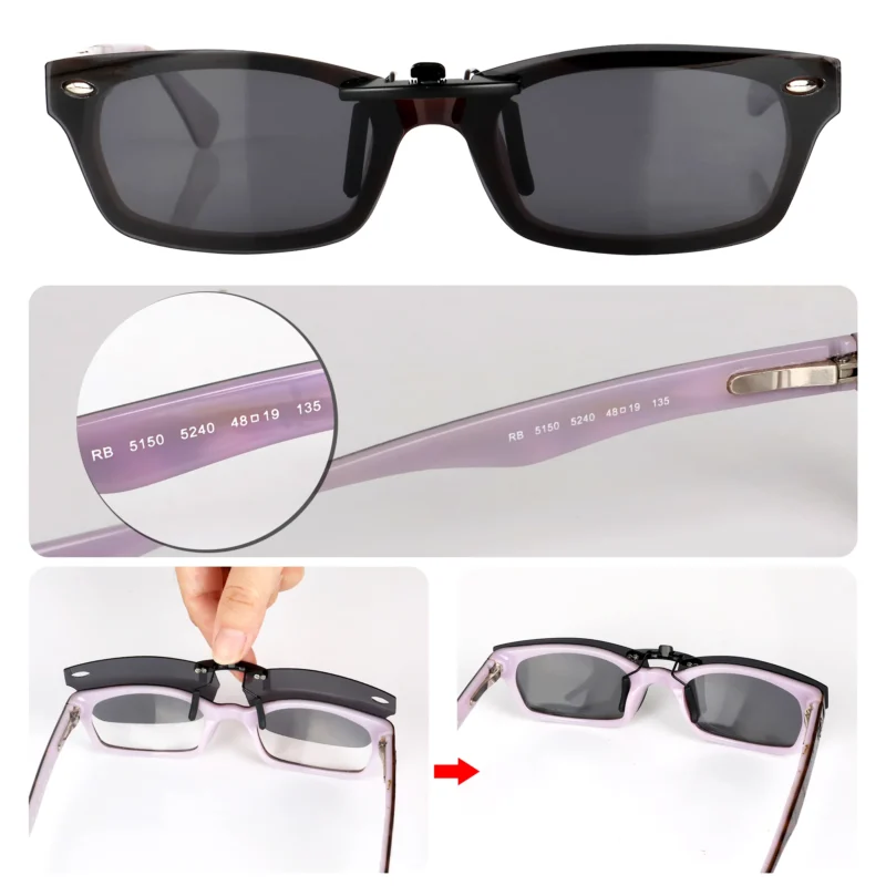 Custom Polarized Clip On Sunglasses For RayBan RB5150 (48mm) 48-19-135 48x19 (Black Color) - Image 3