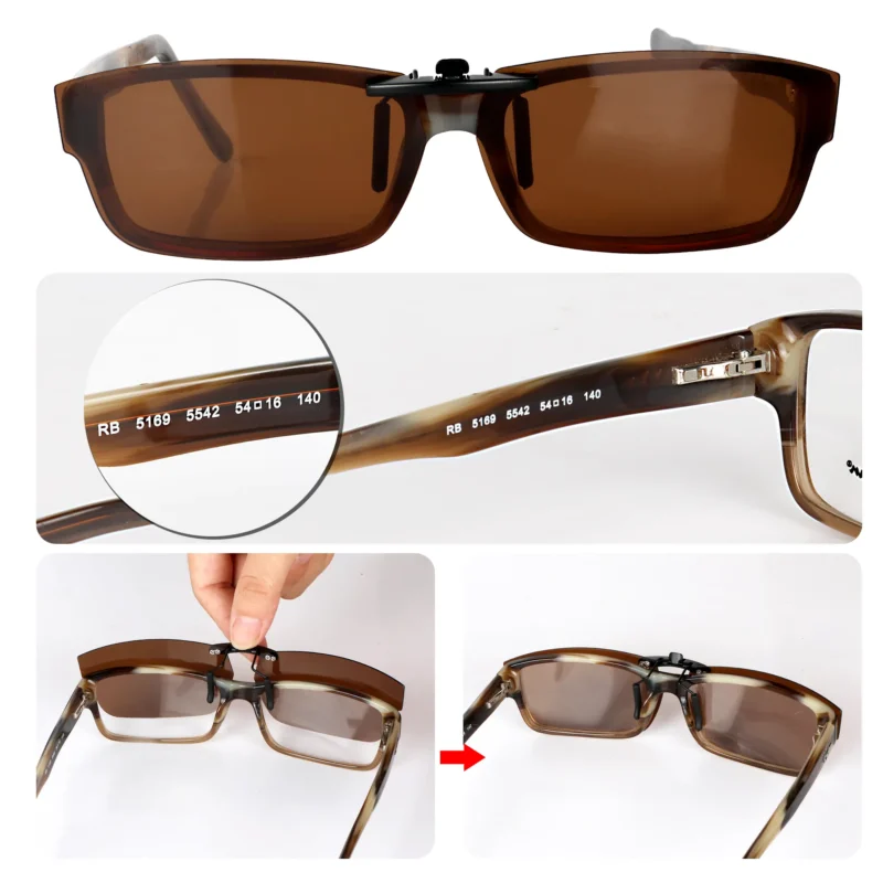 Custom Polarized Clip On Sunglasses For RayBan RB5169 (54mm) 54-16-140 54x16 (Bronze Brown) - Image 4