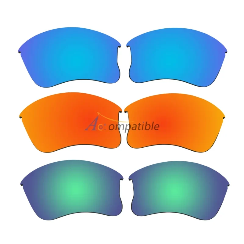 Replacement Polarized Lenses for Oakley Flak Jacket XLJ 3 Pair Combo (Blue, Fire Red Mirror, Amber Green Mirror)