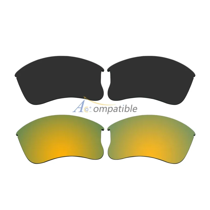 Replacement Polarized Lenses for Oakley Flak Jacket XLJ 2 Pair Combo (Black, Gold)