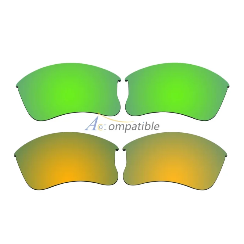 Replacement Polarized Lenses for Oakley Flak Jacket XLJ 2 Pair Combo (Amber Green Mirror, Gold)