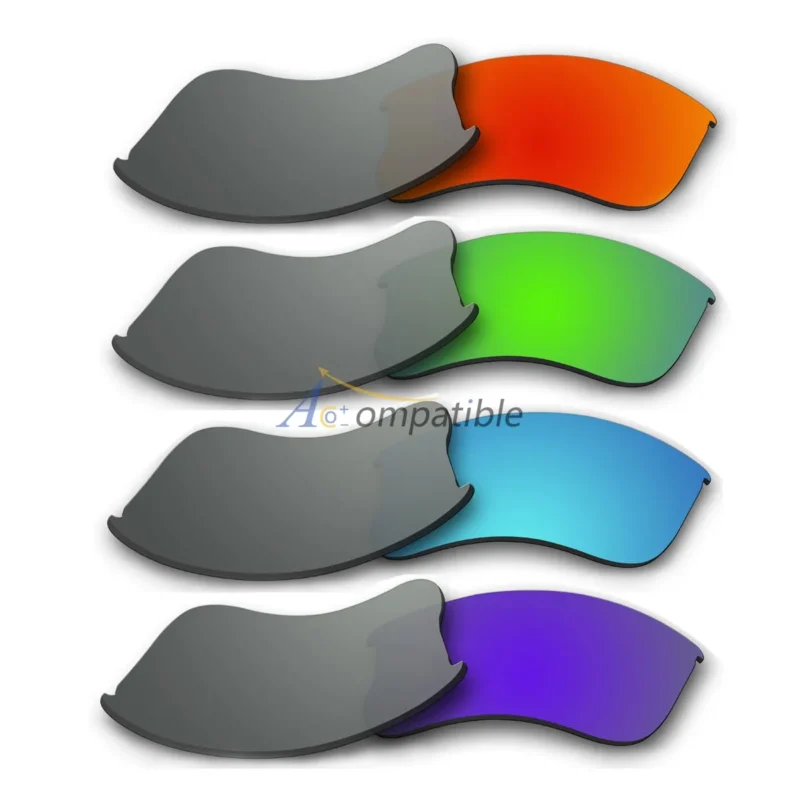 Polarized Lenses for Oakley Flak Jacket XLJ 4 Pair Combo (Fire Red Mirror, Amber Green Mirror, Blue, Purple)