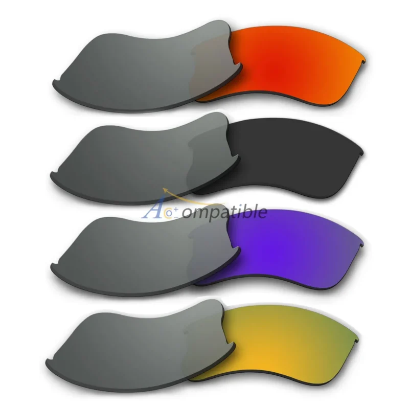 Polarized Lenses for Oakley Flak Jacket XLJ 4 Pair Combo (Fire Red Mirror, Black, Purple, Gold)