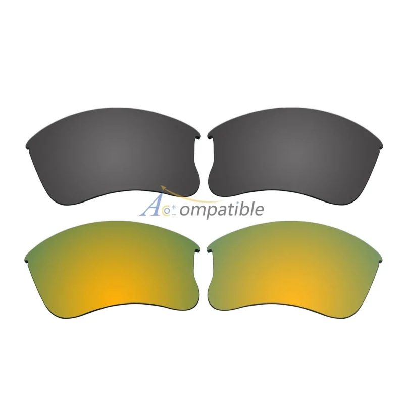 Replacement Polarized Lenses for Oakley Flak Jacket XLJ 2 Pair Combo (Grey, Gold)