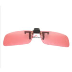Polarized Clip on Flip up Plastic Sunglasses, Rectangle, Pink Lenses