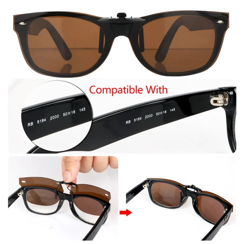 Custom Polarized Clip on Sunglasses For RayBan NEW WAYFARER RB5184 (RX5184) 50x18 (Bronze Brown) - Image 4