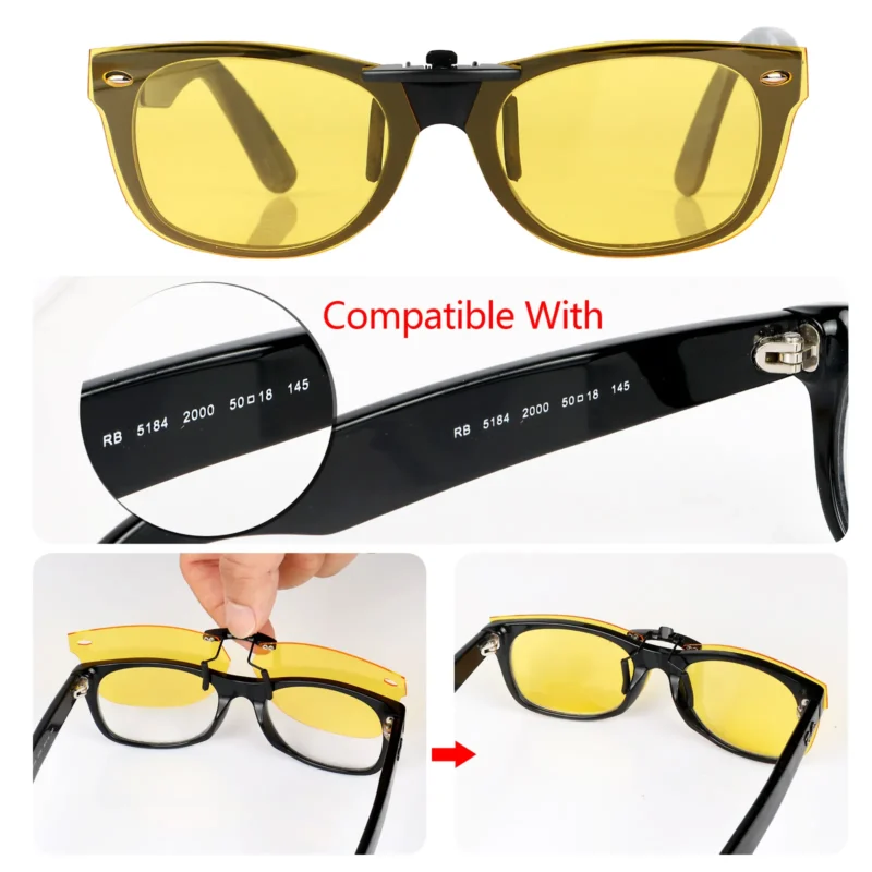 Custom Polarized Clip on Sunglasses For RayBan NEW WAYFARER RB5184 (RX5184) 50x18 (Yellow)-Night VIsion - Image 4