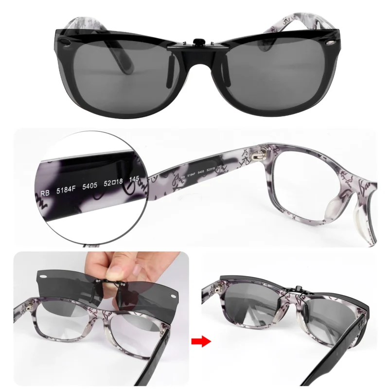 Custom Polarized Clip on Sunglasses For RayBan WAYFARER RB5184 (RX5184) 52X18 (Black) - Image 4