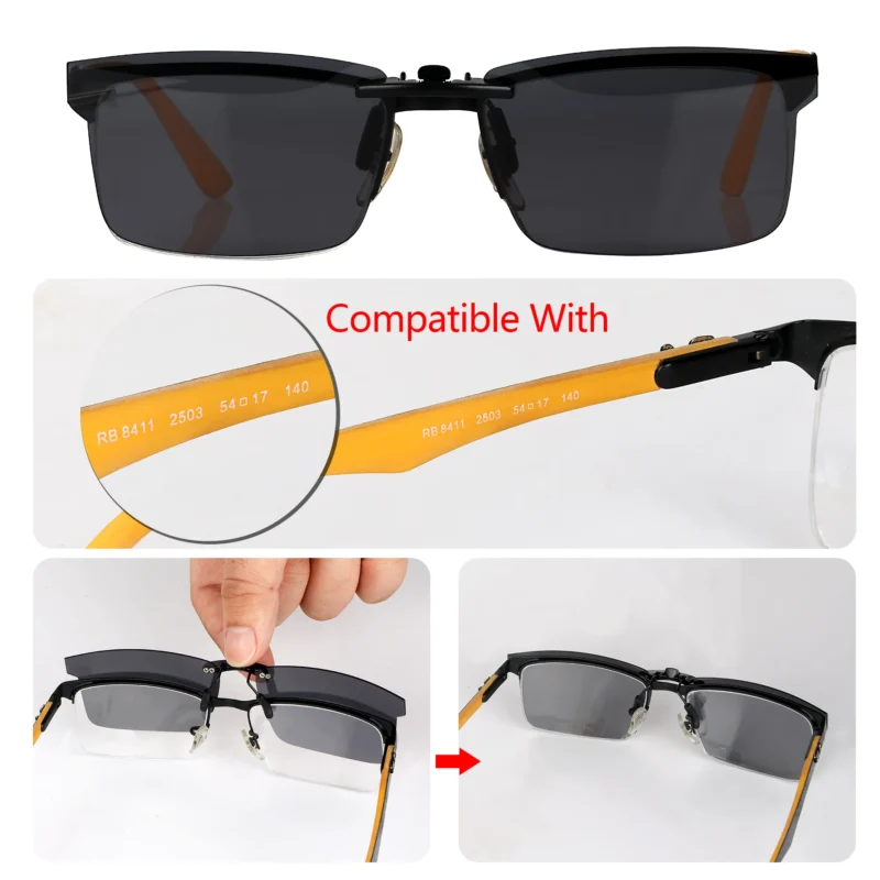 Custom Polarized Clip On Sunglasses For RayBan RB8411 (RX8411) 54-17-140 54x17 (Black Color Lenses) - Image 3