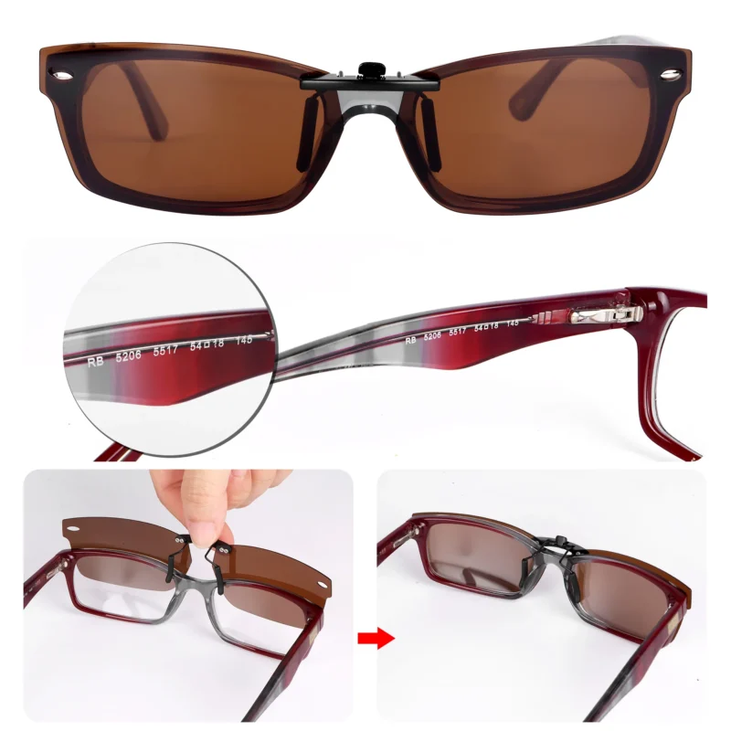 Custom Polarized Clip On Sunglasses  For RayBan RB5206 (54mm) 54-18-145 54x18 (Bronze Brown) - Image 4