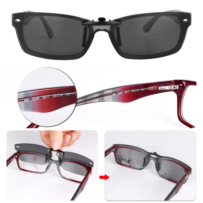 Custom Polarized Clip On Sunglasses For RayBan RB5206 (54mm) 54-18-145 54x18 (Black Color) - Image 4