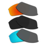 Lenses for Oakley Flak Jacket 3 Pair Color Combo (Fire Red Mirror, Black Color, Ice Blue Mirror)