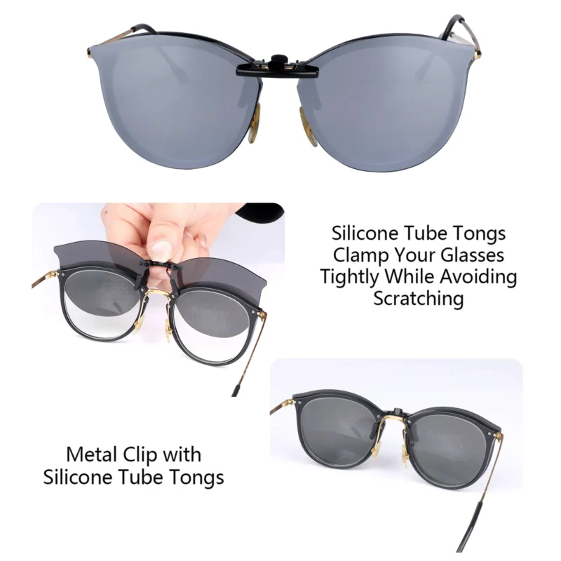 Custom Polarized Clip On Sunglasses for Ray-Ban RX7140 RB7140 Square Prescription Eyewear Frame 51mm (Silver) - Image 5