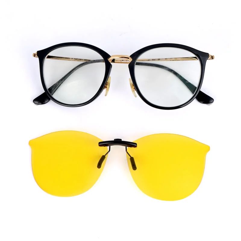 Custom Polarized Clip On Sunglasses for Ray-Ban RX7140 RB7140 Square Prescription Eyewear Frame 51mm (Yellow) - Image 4