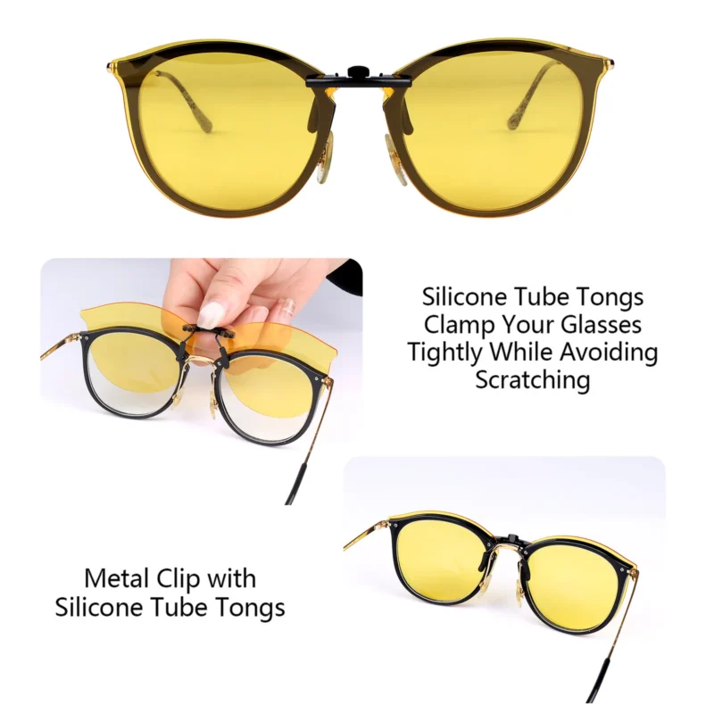 Custom Polarized Clip On Sunglasses for Ray-Ban RX7140 RB7140 Square Prescription Eyewear Frame 51mm (Yellow) - Image 5