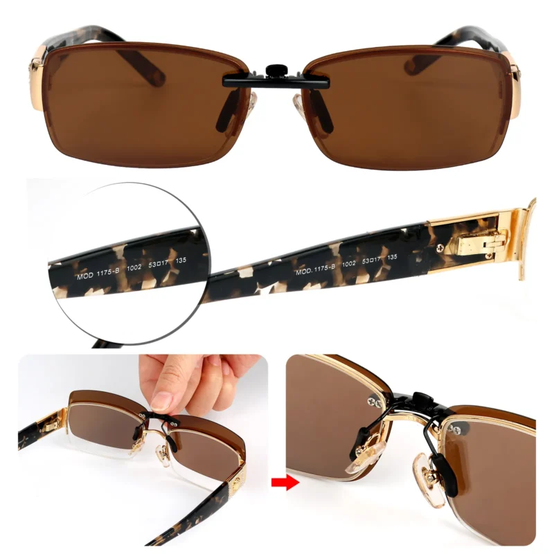 Custom Polarized Clip On Sunglasses for VERSACE 1175-B 1002 53x17 135 (Brown) - Image 4