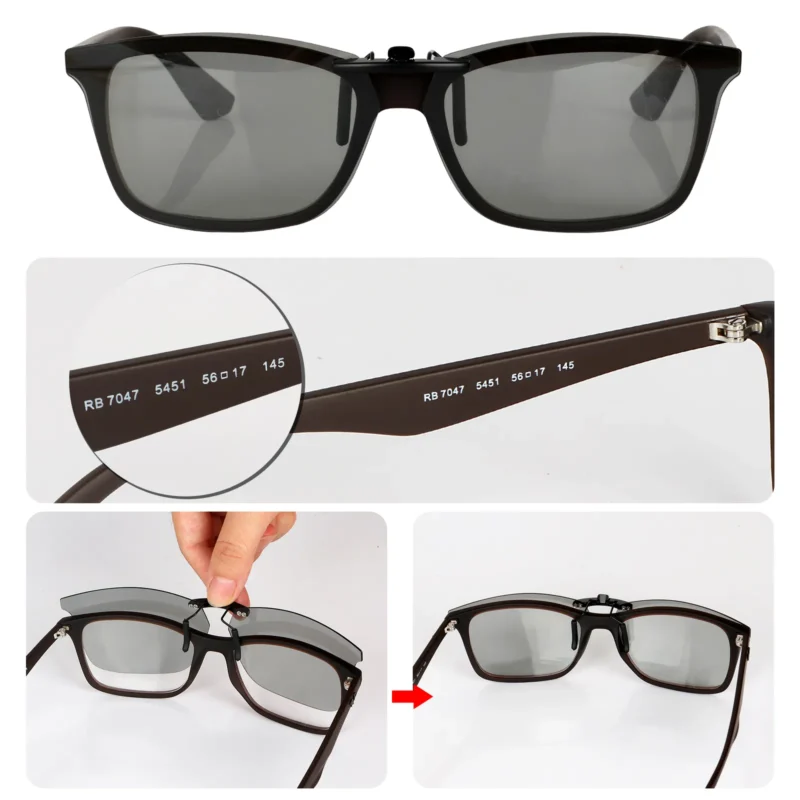 Custom Polarized Clip On Sunglasses For RayBan RB7047 (56mm) 56-17-145 (Transparent) - Image 4