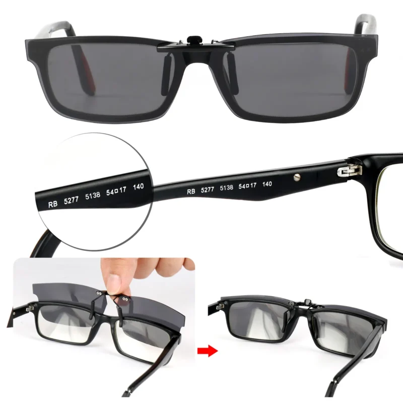 Custom Polarized Clip On Sunglasses for Ray-Ban RB5277 52mm 54-17-140 (Black) - Image 4