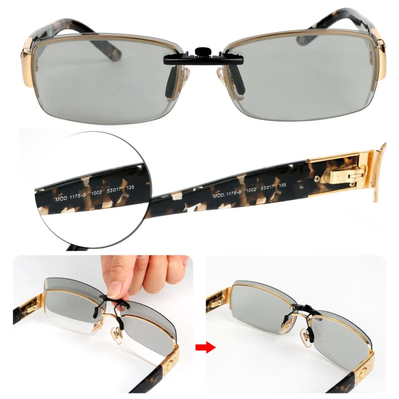 Custom Polarized Clip On Sunglasses for VERSACE 1175-B 1002 53x17 135 (Transparent) - Image 4