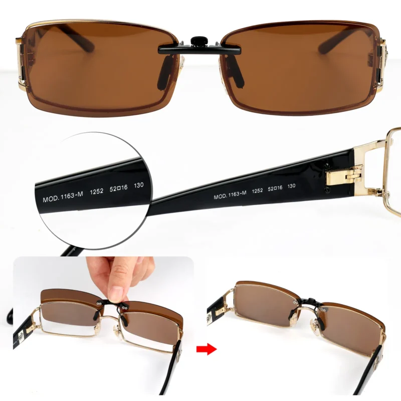 Custom Polarized Clip On Sunglasses for VERSACE 1163-M 1252 52x16 135 (Brown) - Image 4